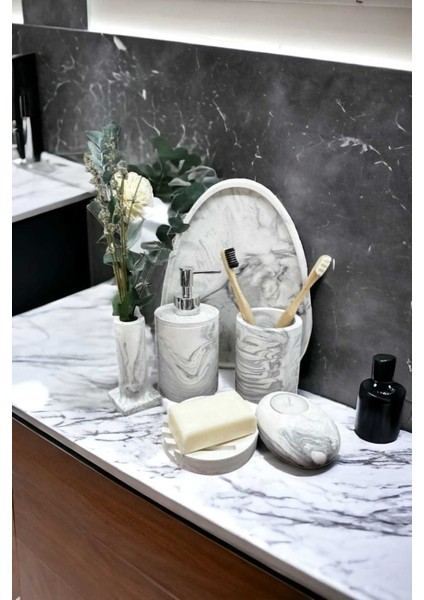 Elite 6'lı Mermer Desen Beton Banyo Seti ,sıvı Sabunluk Diş Fırçalığı Aksesuar Takımı 1 Adet fiyatları