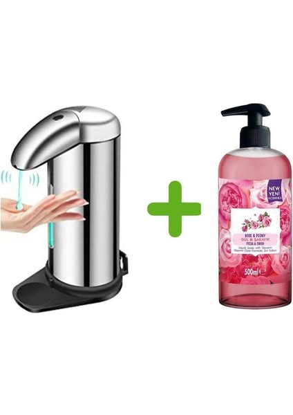Elite Sensörlü Fotoselli Sıvı Sabunluk 14X10X22CM ve Bir Adet 500 ml Sıvı Sabun Gül Kokulu 1 Adet
