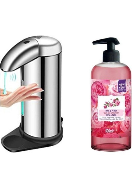 Elite Sensörlü Fotoselli Sıvı Sabunluk 14X10X22CM ve Bir Adet 500 ml Sıvı Sabun Gül Kokulu 1 Adet fiyatları