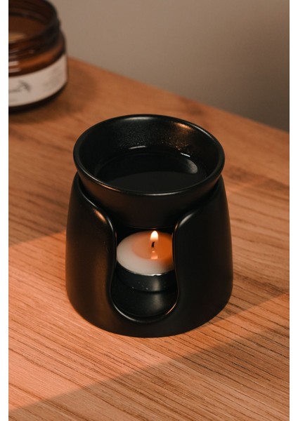 Elite Siyah Özel Tasarım Seramik El Yapımı Buhurdanlık | Mumluk | Dekoratif (1 Adet Tealight Mum Ile) 1 Adet
