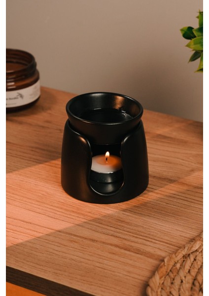Elite Siyah Özel Tasarım Seramik El Yapımı Buhurdanlık | Mumluk | Dekoratif (1 Adet Tealight Mum Ile) 1 Adet