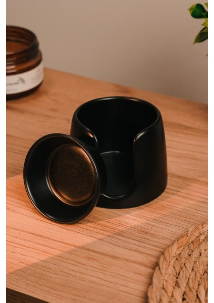 Elite Siyah Özel Tasarım Seramik El Yapımı Buhurdanlık | Mumluk | Dekoratif (1 Adet Tealight Mum Ile) 1 Adet