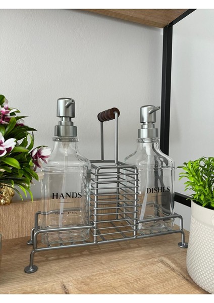 Elite Dayanıklı Metal Stand & 2'li Cam Sabunluk - Gri 1 Adet