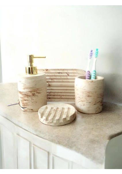 Elite Marble Serisi Bej Sıvı Sabunluk ve Diş Fırçalık Seti 1 Adet fırsatları