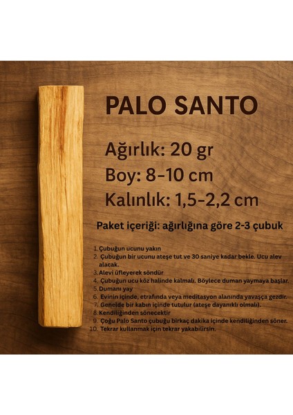 Elite Doğal Palo Santo Ağaç Tütsüsü 20GR | 2-3 Adet | Aromatik Koku ve Ferahlatıcı Etki 1 Adet
