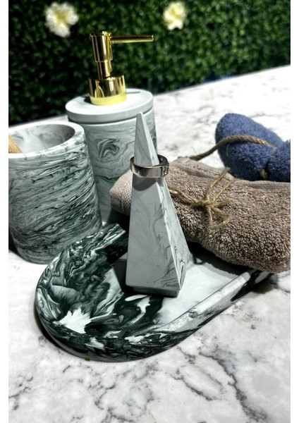 Elite 4 Parça Mermer Desenli Beton Banyo Seti Sıvı Sabunluk Diş Fırçalık Yüzüklük Sunum Tepsisi 1 Adet modelleri