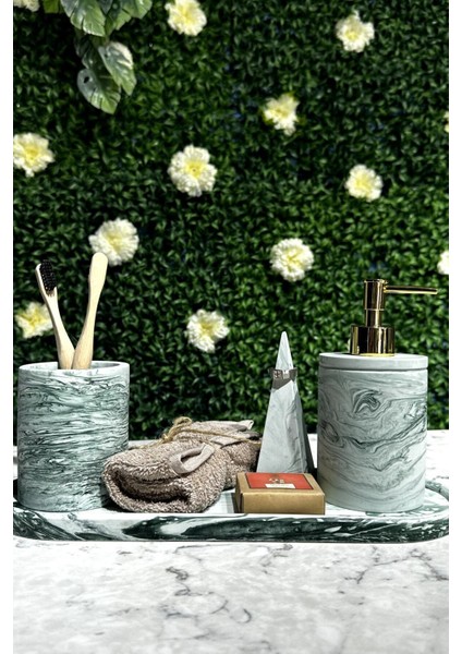Elite 4 Parça Mermer Desenli Beton Banyo Seti Sıvı Sabunluk Diş Fırçalık Yüzüklük Sunum Tepsisi 1 Adet fırsatları