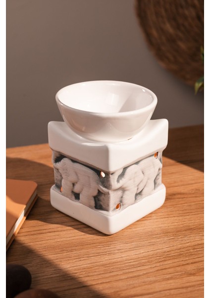 Elite Fil Desenli | Seramik El Yapımı Buhurdanlık | Mumluk | Dekoratif Buhardanlık (1 Tealight Mum Ile) 1 Adet modelleri