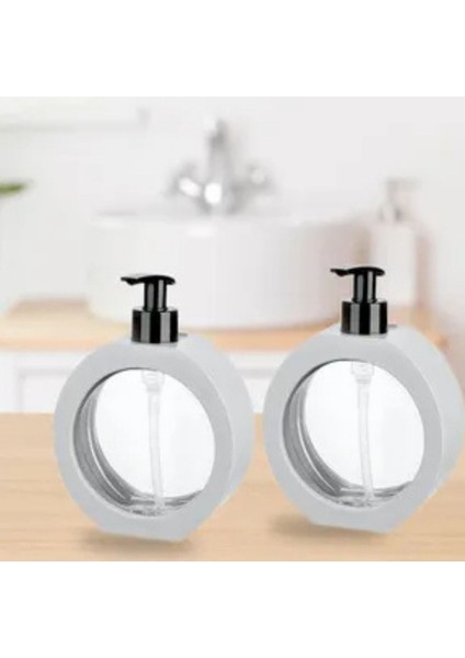 Elite Lüx Görünüm Tezgah Üstü Mutfak Banyo Lavabo Wc Plastik Oval Gri, Bej Sıvı Sabunluk 350ML - 11,80OZ 1 Adet