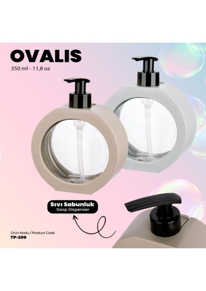 Elite Lüx Görünüm Tezgah Üstü Mutfak Banyo Lavabo Wc Plastik Oval Gri, Bej Sıvı Sabunluk 350ML - 11,80OZ 1 Adet