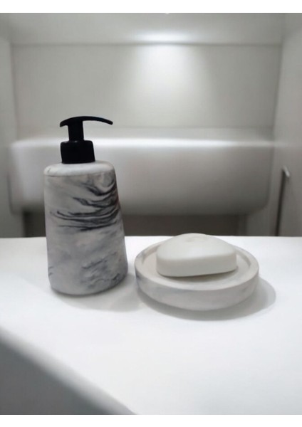 Elite Marble Gri Sabunluk Beton Sıvı ve Katı Sabunluk 1 Adet