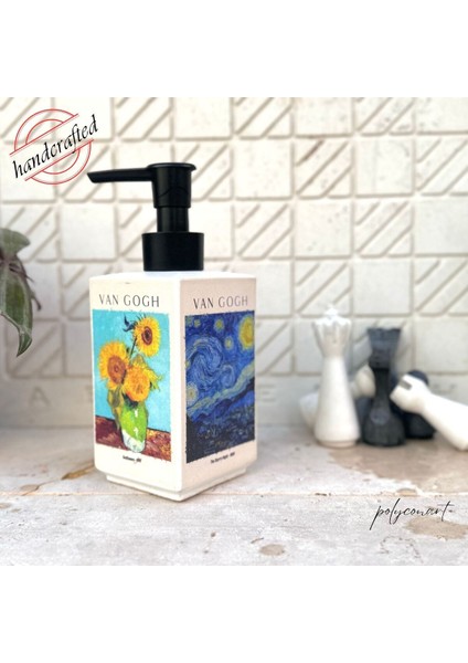 Elite Sıvı Sabunluk Van Gogh Uv Baskılı Banyo Mutfak Beton Sabunluk 250ML Bulaşık Deterjanı 1 Adet