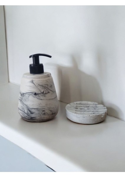 Elite Marble Gri Sıvı ve Katı Sabunluk Seti 1 Adet