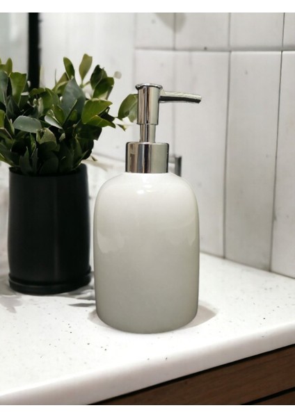 Elite Beyaz Mermer Sıvı Sabunluk-Beyaz Mermer Banyo Seti Sıvı Sabunluk-Gümüş Detaylı 1 Adet