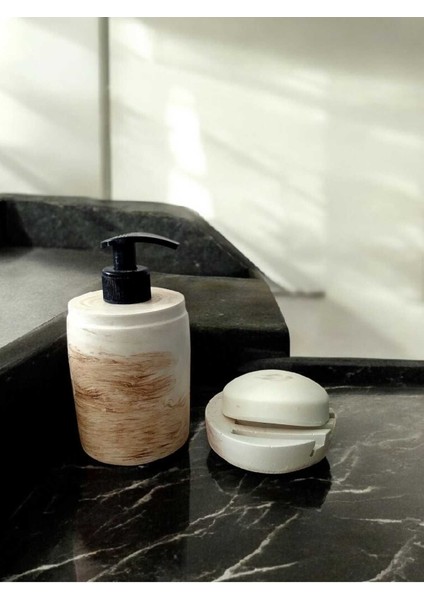 Elite Marble Bej Banyo Seti,sıvı Sabunluk Diş Fırçalığı Beton Aksesuar Takımı 1 Adet modelleri