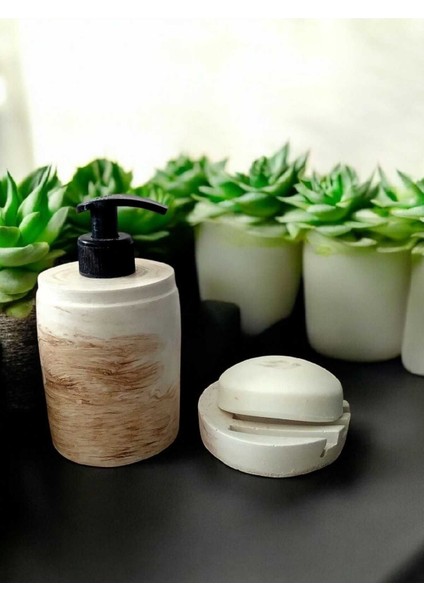 Elite Marble Bej Banyo Seti,sıvı Sabunluk Diş Fırçalığı Beton Aksesuar Takımı 1 Adet fırsatları