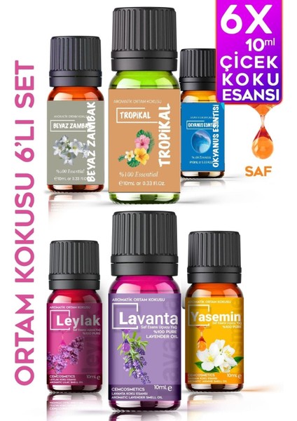 Elite Efsane Çiçek Özleri Oda Kokusu %100 Saf & Doğal Koku 6lı Set 6X10ML Esansiyel Uçucu Yağ 1 Adet