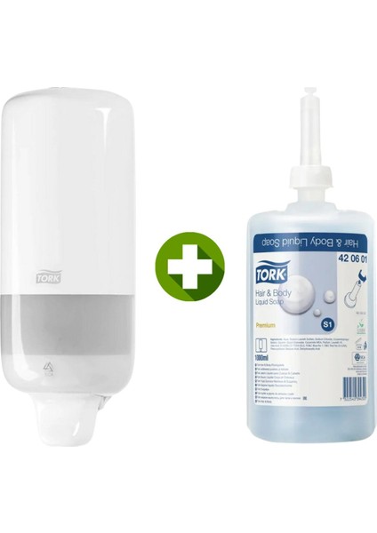Elite 1 Ad. Tork Sıvı Sabun Dispenseri Beyaz 560000 + 1 Litre Tork Sıvı Sabun Premium Hediyeli 1 Adet