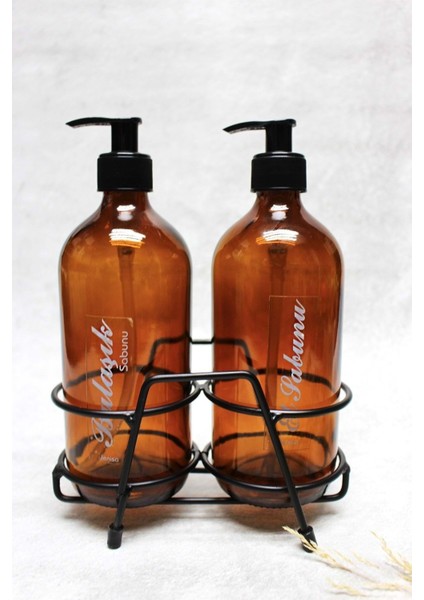 Elite Amber 500 ml Şişe Sıvı Sabun Pompalı Siyah Standlı El Sabunluk Bulaşık Sabunluk Etiketli 1 Adet