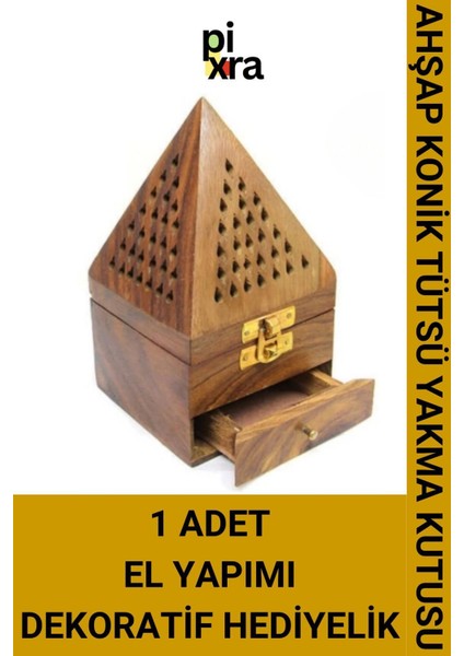 Elite El Yapımı Konik Tütsü Kutusu - Ahşap, Dekoratif, Taşınabilir Premium Yakma Kabı 1 Adet