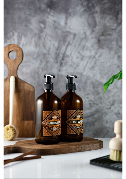 Elite 500ML Amber Cam Vintage Serisi Bulaşık Deterjanı ve El Sabunu Şişesi ,sabunluk 1 Adet