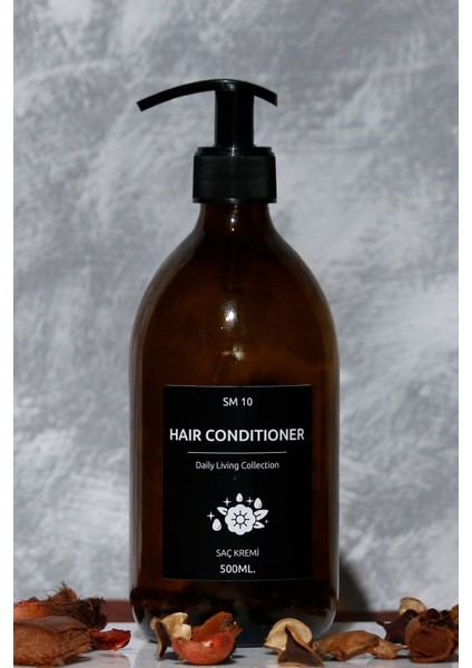 Elite 500ML Amber Kahverengi Cam Şişe Siyah Etiket Saç Kremi (Hair Condıtıoner) 1 Adet