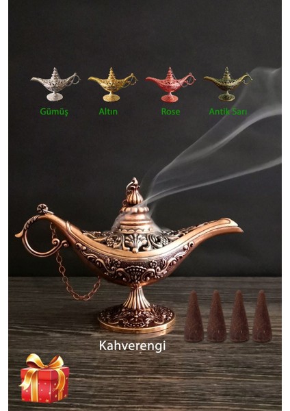 Elite Sihirli Lamba Alaattin Bakır Buhardanlık- Tütsülük - 5 Renk -Küçük Boy 1 Adet