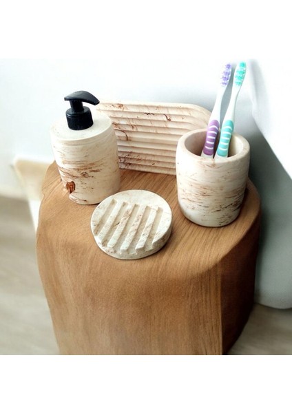 Elite Marble Serisi Bej Sıvı Sabunluk ve Diş Fırçalık Seti 1 Adet fiyatları