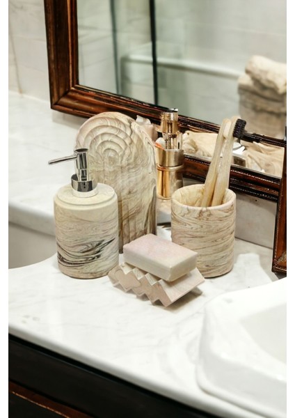 Elite Mermer Serisi Bej Banyo Seti ,sıvı Sabunluk Diş Fırçalığı Beton Aksesuar Takım 1 Adet modelleri