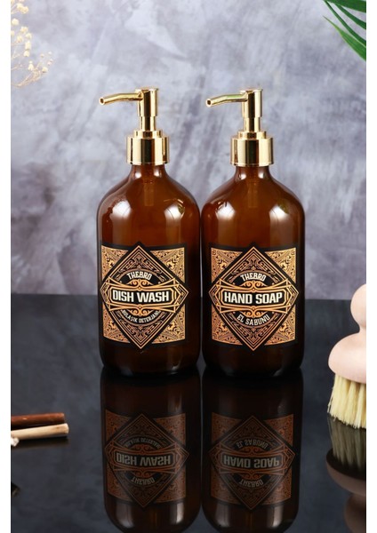 Elite 500 ml Amber Gold Pompalı Vintage Serisi Bulaşık Deterjanı ve El Sabunu Şişesi Sabunluk 1 Adet