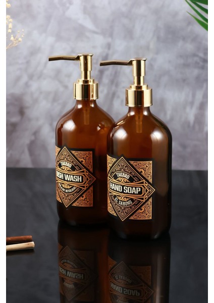 Elite 500 ml Amber Gold Pompalı Vintage Serisi Bulaşık Deterjanı ve El Sabunu Şişesi Sabunluk 1 Adet