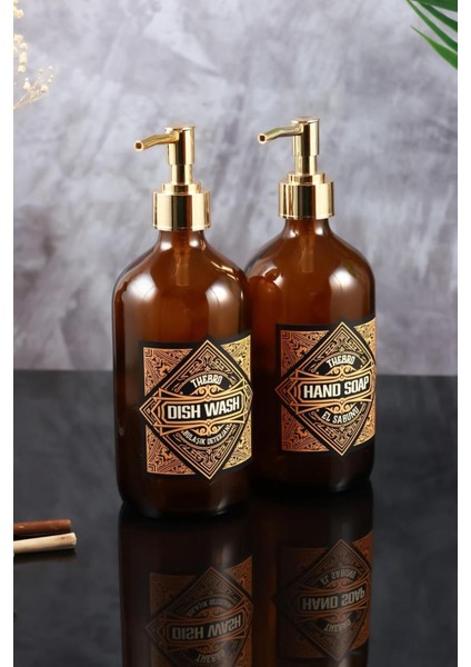 Elite 500 ml Amber Gold Pompalı Vintage Serisi Bulaşık Deterjanı ve El Sabunu Şişesi Sabunluk 1 Adet