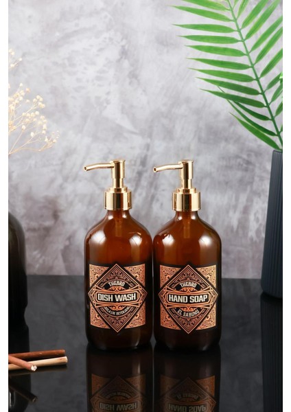 Elite 500 ml Amber Gold Pompalı Vintage Serisi Bulaşık Deterjanı ve El Sabunu Şişesi Sabunluk 1 Adet