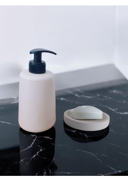 Elite Marble Beyaz Banyo Seti,sıvı Sabunluk Diş Fırçalığı Beton Aksesuar Takımı 1 Adet