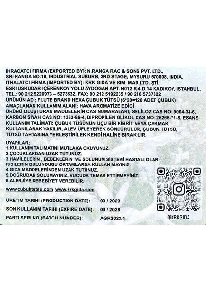 Elite Çubuk Tütsü (Sümbülteber) Hexa Tuberose 1 Adet=20 Çubuk 1 Adet