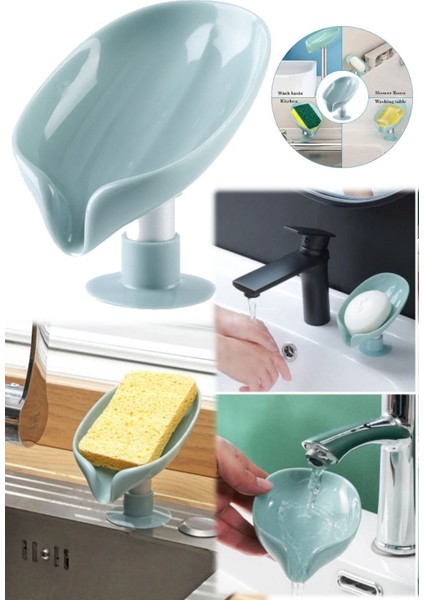 Elite Yaprak Şeklinde Yaratıcı Banyo Sabunluğu Vantuzlu Keyifli Deliksiz Su Giderli Lotus Sabunluk 1 Adet