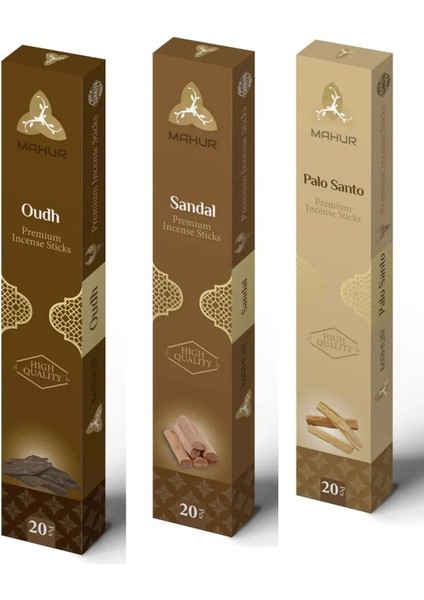 Elite Wooduree Gıft 3 Farklı Aroma 60 Adet Çubuk Tütsü Sandal, Oudh, Palo Santo 1 Adet