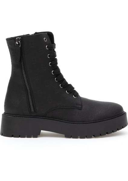 Kadın Siyah Bağcıklı Desenli Bot 50295918-VR046 fırsatları