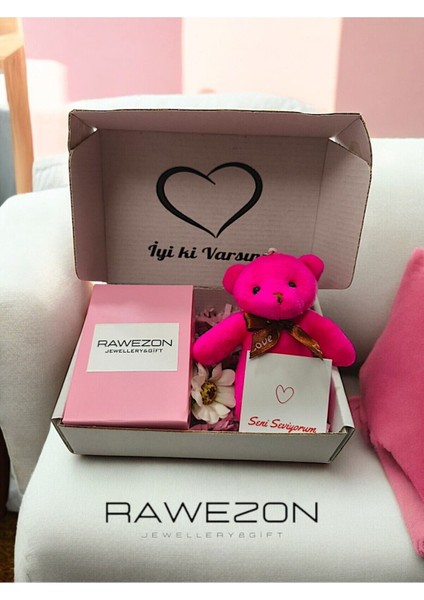 Elite Kalpli Çelik Kolye ve Peluş Ayıcık Anahtarlık Konsept Hediye Kutusu - Sevgiliye, ve Sevdiklerinize 1 Adet modelleri