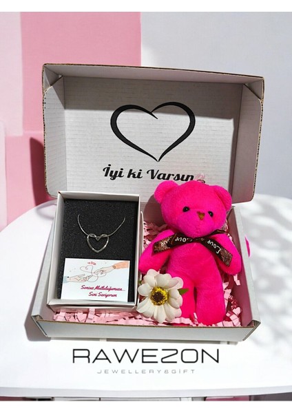 Elite Kalpli Çelik Kolye ve Peluş Ayıcık Anahtarlık Konsept Hediye Kutusu - Sevgiliye, ve Sevdiklerinize 1 Adet indirimleri