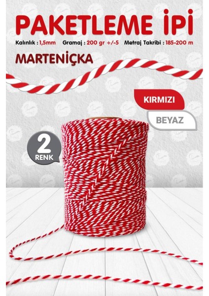 Elite Marteniçka Bileklik Ipi /paketleme Ipi / Bağlama Ipi /iki Renkli Ip Kırmızı Beyaz Renk 200 MT-KP081 1 Adet