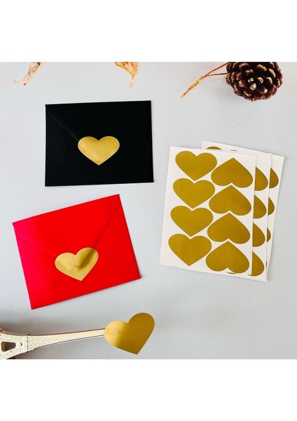 Elite Yapışkanlı Kalp Şekilli Gold Sticker Etiket Hediye Paketleme Parti Hediyeleri 24 Adet 3,5x2,5 Cm-Gks 1 Adet
