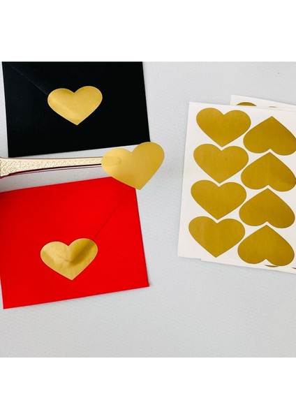 Elite Yapışkanlı Kalp Şekilli Gold Sticker Etiket Hediye Paketleme Parti Hediyeleri 24 Adet 3,5x2,5 Cm-Gks 1 Adet
