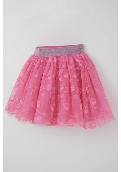 Kız Çocuk Tütü Etek Çiçek Nakışlı Beli Lastikli Simli 5-10 Yaş, Pembe modelleri