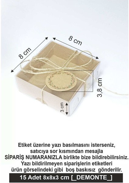 Elite Kraft Etiket Çiçek Baskılı, Kraft Asetat Kapaklı Kutu,15 Adet Ipli Hediyelik Kutusu Set ( 8X8X3 cm ) 1 Adet