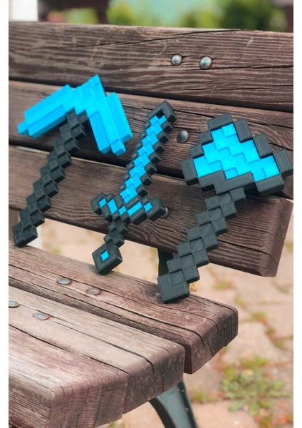 Elite Minecraft Kılıç- Kazma- Balta Üçlü Elmas Set 25 cm / Minecraft Üçlü Elmas Set 1 Adet