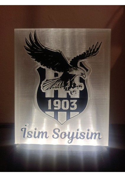 Elite Kişiye Özel Isimli Siyah Beyaz Kartal Taraftar Dekoratif LED Lamba M1 Kablolu Adaptörlü 1 Adet