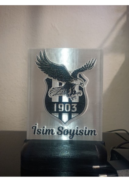 Elite Kişiye Özel Isimli Siyah Beyaz Kartal Taraftar Dekoratif LED Lamba M1 Kablolu Adaptörlü 1 Adet modelleri