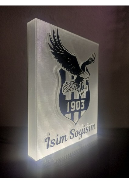 Elite Kişiye Özel Isimli Siyah Beyaz Kartal Taraftar Dekoratif LED Lamba M1 Kablolu Adaptörlü 1 Adet fırsatları