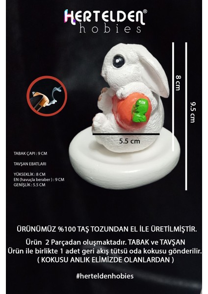 Elite Tavşan Geri Akış Tütsülük & Oda Kokusu %100 Taş Tozu El Yapımı Dekoratif Obje & Biblo 1 Adet